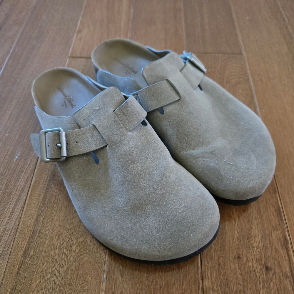 Universal Thread Women Taupe Suede Buckle Clogs Mules Size 9 Round Toe Slip On